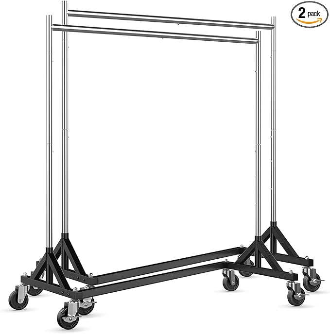HOKEEPER Z Rack for Clothes Heavy Duty Clothing Rack Hold 500 LBS Commercial Garment Rack with Wheels Rolling Portable Clothes Rack for Bedroom, Laundry Room, Balcony 24" D x 63" W x 71" H, 2 Packs