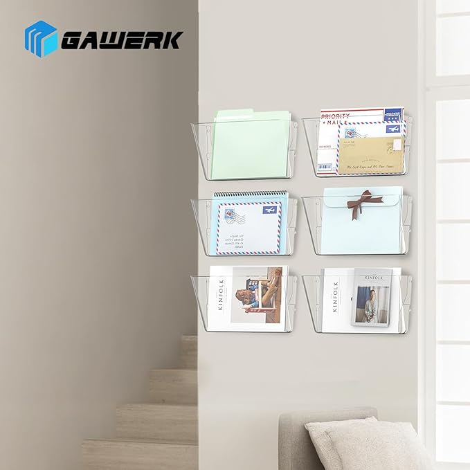 Gawerk Clear Acrylic Single Pocket, Plastic Hanging Wall Mount File Holder for Office Home (Clear, 8 Pack)