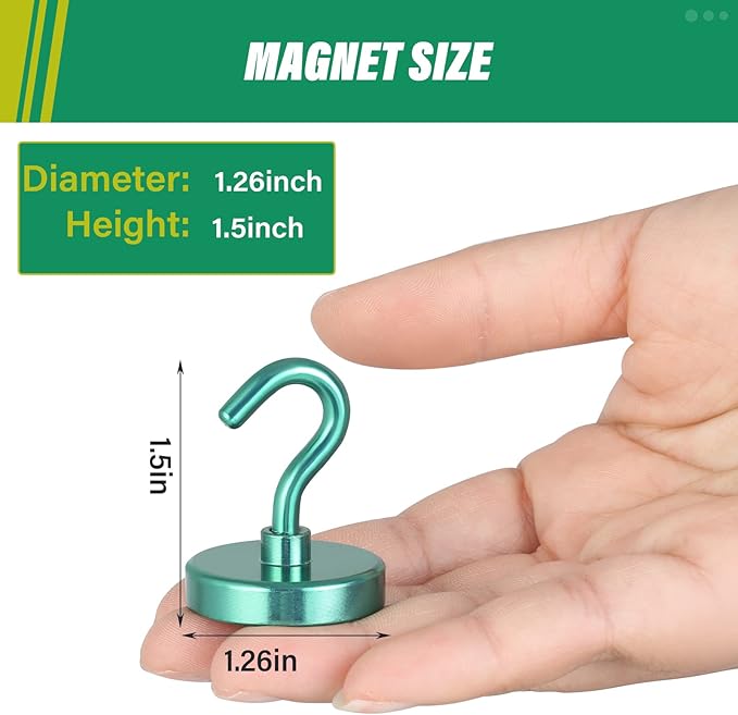 Neosmuk Magnetic Hooks, Heavy Duty 130lb+ Strong Magnet Hook for Cruise Cabins, Cruise Essentials 2026 for Hanging, Metal Wall Refrigerator Hangers (Green, 10 Pack)