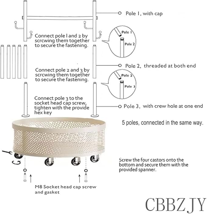 Rolling Coat Rack with Wheels, Freestanding Garment Rack with 6 Hooks & Mesh Storage Basket, Portable Clothing Rack Stand for Entryway, Bedroom, Closet, Cream White(Off-White)