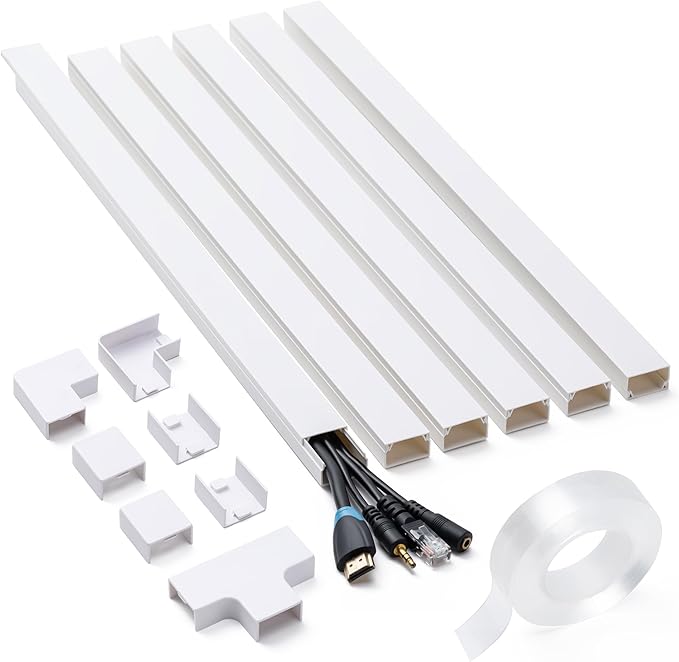 94.5in Cord Hider Kit, Cord Covers for Wires on Wall, Cable Hider Cord Organizer, Wire Hiders for TV on Wall, Cord Concealer, Cable Cover Wall Wire Management, 6X L15.7 W0.96 H0.58in, White