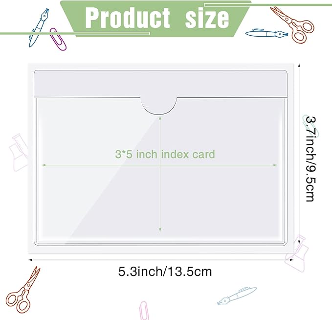 Outus 200 Pack 3 x 5 Inches Self Adhesive Label Pockets Bulk Plastic Labels Holders for Storage Bins Clear Classroom Nameplate Sleeves Index Card Tote Photos Waterproof Protect Office