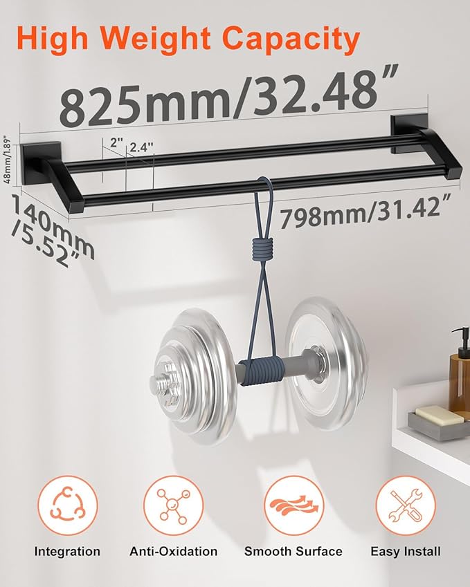 Alise Bath Double Towel Bars Towel Racks for Bathroom,32 Inch Wall Mount Towel Holder Heavy Duty SUS304 Stainless Steel Towel Hanger Towel Rail,Matte Black