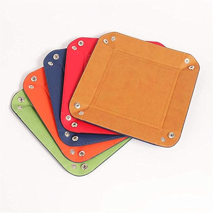 Valet Tray Desktop Storage Organizer, Vegan Leather Catchall Tray Bedside Vanity Tray Nightstand Caddy Holder for Remote Controller, Watch, Keys, Phone, Wallet, Sunglasses, Jewelry, Khaki