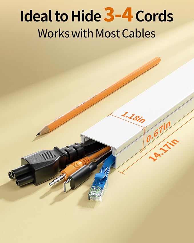 Yecaye 70.8in Large Cord Hider, Wire Covers for 3-4 Cords on Wall, Cord Hider Wall, TV Cord Hider Kit, Paintable TV Cord Hider for Wall Mounted TV, W1.18in H0.67in, White