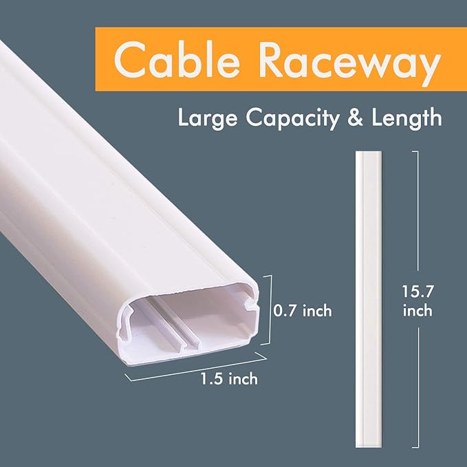 TV Cord Cover Cable Raceway on Wall, 31.5 inch Cable Management System for Cord Cable Concealer, Printable White Cable Cover Channel for Wall Mounted TV, Speaker Wire Hider, 2X L15.7in W1.5in H0.7in