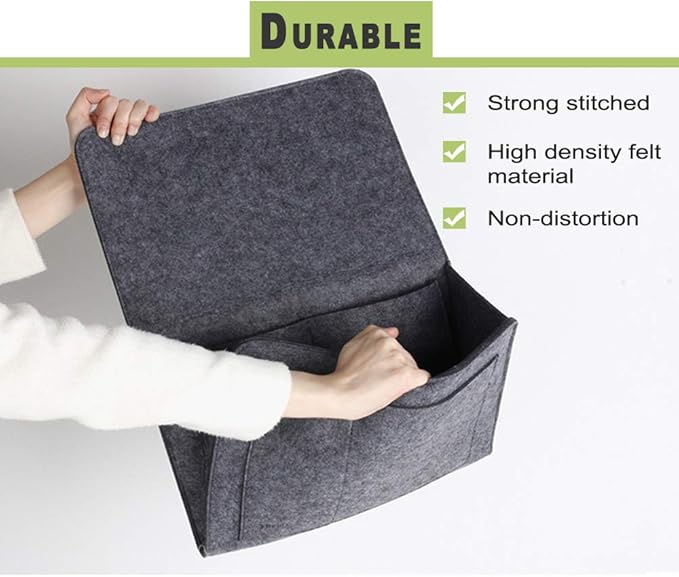 Felt Bedside Caddy Bed Dorm Bunk Organizer Storage Pocket for Organizing Tablet Magazine Phone Small Things Holder (Gray)