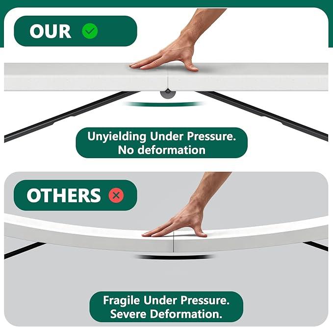 6ft Folding Table with Handle, Heavy Duty Plastic Table, 300 lbs Portable Table, Reinforced Steel Legs, High Density Plastic, Ideal for Parties, Picnics, Weddings, Camping White