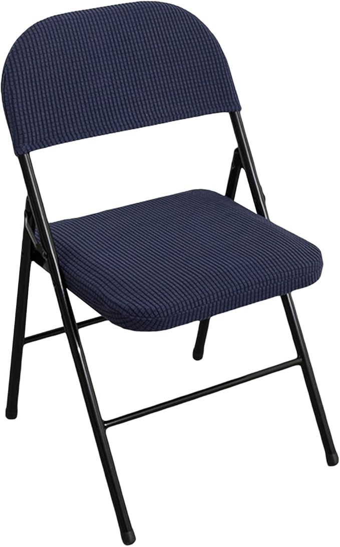Dust-Proof Folding Chair Covers 2 Piece Set Backrest & Seat Cushion Cover for Office Meeting，Household，Computer，Party (Dark Blue, One Size)