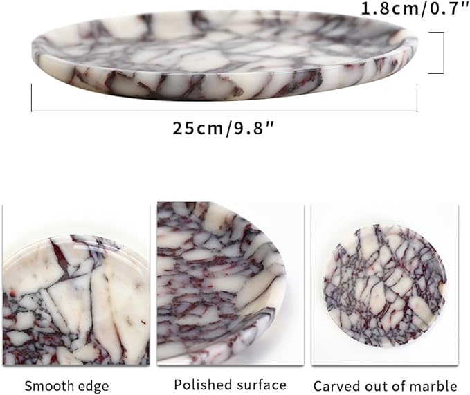 DUANYAN Natural Marble Tray, Coffee Table, Food, Fruit, Paper Cup, Cake Display, Coffee bar, Family Gatherings, Seasonal Holiday Decoration Tray(Viola-circular-9.8"x9.8"x0.7")