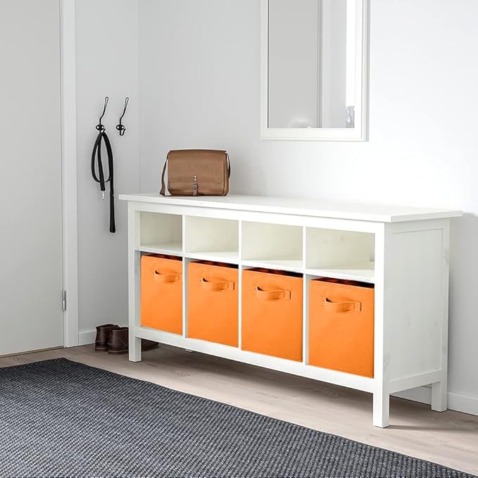 PowerKing Collapsible Storage Cubes with Handles, Fabric Foldable Bins for Closet Shelves, Durable Organization Storage Bins, 10.5'' x 11'' x 10.5'', 2 Pack, Orange
