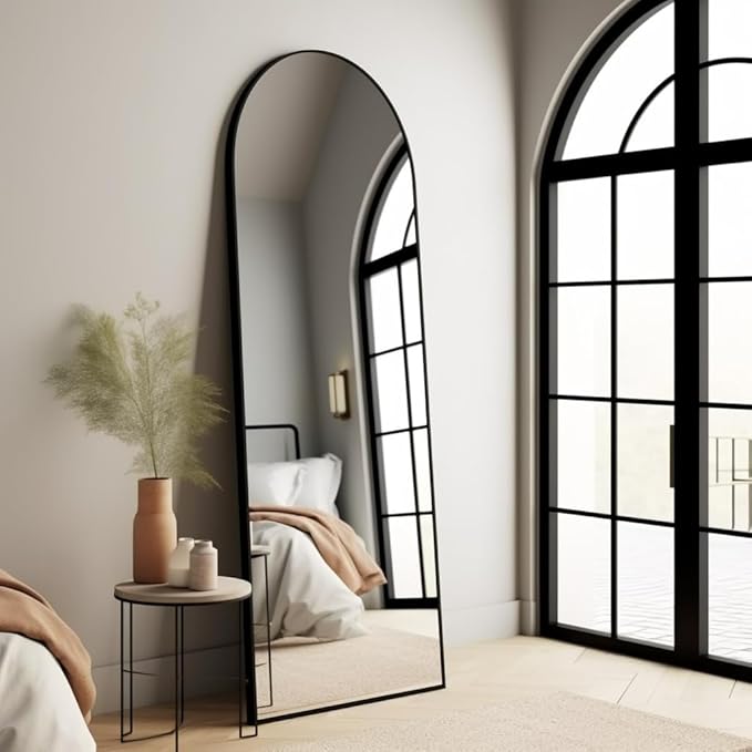 BEVERDY Arched Full Length Mirror - 18"58" Standing Mirror with Stand or Wall Mounted for Bedroom and Living Room - Black