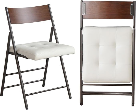 2 Pack Folding Chairs with Thick Padded Seat,Heavy Duty Steel Frame Foldable Dining Chairs with Soft Cushion Set of 2,Portable Indoor Outdoor for Home Kitchen,Office,Events,Wedding(White)