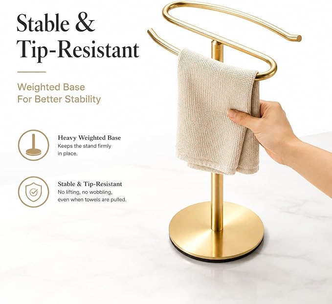 Gold Hand Towel Holder Stand,13 Inch Free-Standing Towel Rack, SUS304 Stainless Steel Towel Bar Rack Stand, Tower Bar for Bathroom Kitchen Vanity Countertop…