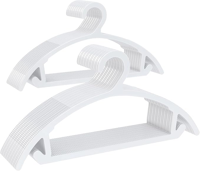 ABHENG 50 Pack Clothes Hangers, Non Slip Heavy Duty Plastic Hangers, Space Saving All-in-One Garment Hangers for Dresses Suits Jeans Knits, Hold Up to 11 LB Dry & Wet, 16.4" x 8.3", White, UAPY0850W
