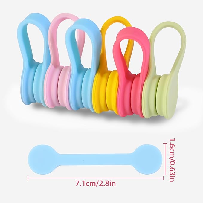 Viaky Magnetic Cable Ties [6-Pack], Reusable Silicone Cord Organizers & Cable Management, Heavy Duty Magnet Twist Wrap Straps for USB, Earphones, Appliance Cords - Macaron Multicolor