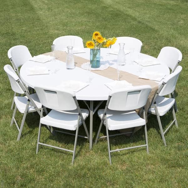 PRO&Family Commercial Round Folding Table, White Top, Powder-Coated Steel Frame, High-Impact Polyethylene Construction, Perfect for Wedding, Party, Shool, Church. (9, 60" Bi-Fold)
