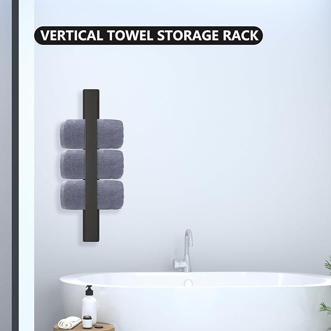 Bathroom Towel Bars,16-Inch Stainless Steel Towel Bar for Large Towel,Strong Self-Adhesive/Screws Wall Mounting,Rust-Proof,Towel Holder for Bathroom and Kitchen Storage (Black)