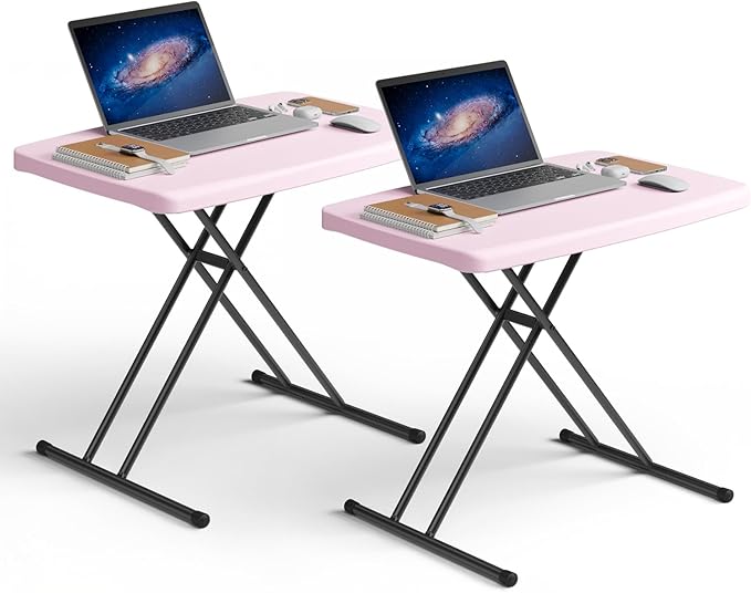 Folding Table 30 Inch - 2Pack,Small Desk Adjustable Height TV Tray for Laptop, Couch, Camping - Heavy Duty Utility Foldable Table for Small Spaces, No Assembly Required, Pink Granite