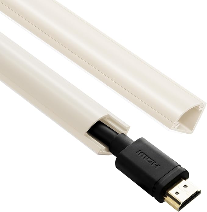 136in Corner Cable Concealer, Corner Cord Hider for One Cord, Wire Covers for Cords, Paintable Corner Cord Cover, Cable Management Channel Cable Raceway for Wall, Floor Baseboard, Ceiling -Beige