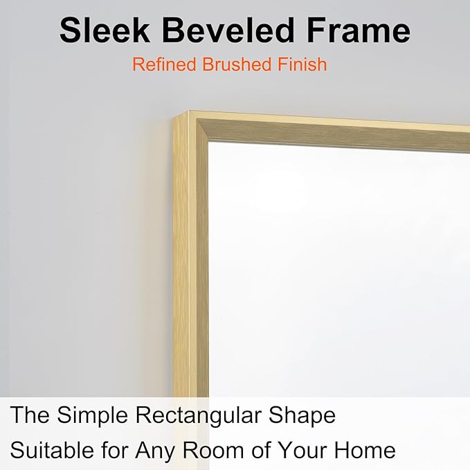 Bathroom Mirror for Wall, 36x24 Inch Metal Framed Mirror, Brushed Gold Rectangle Mirror, Bathroom Vanity Mirror Farmhouse, Tempered Glass, Anti-Rust, Hangs Horizontally or Vertically