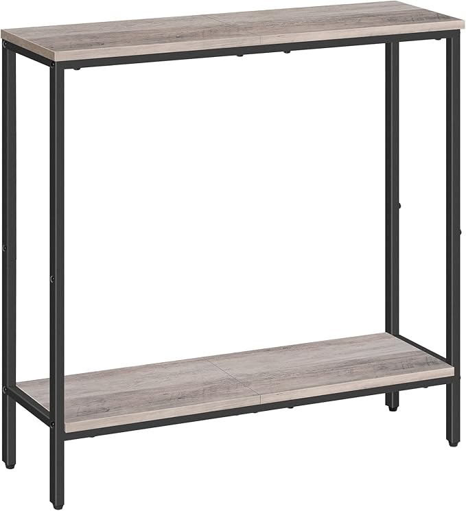 HOOBRO 29.5" L Narrow Console Table, Sofa Table Behind Couch with 2-Tier Storage Display Shelves, 8.7" D Small Entryway Table for Hallway, Foyer, Living Room, Bedroom, Greige and Black BG22XG01