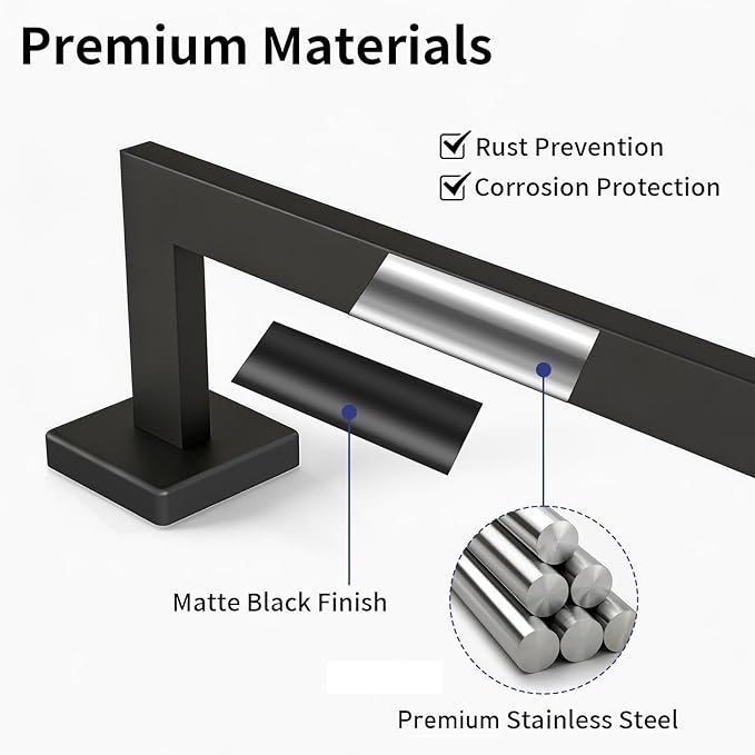 Matte Black Towel Bar, 16 Inch Towel Rack for Bathroom Wall Mounted, Thicken Stainless Steel Heavy Duty Hand Towel Holder, Space Saving Towel Rod Modern Home Decor