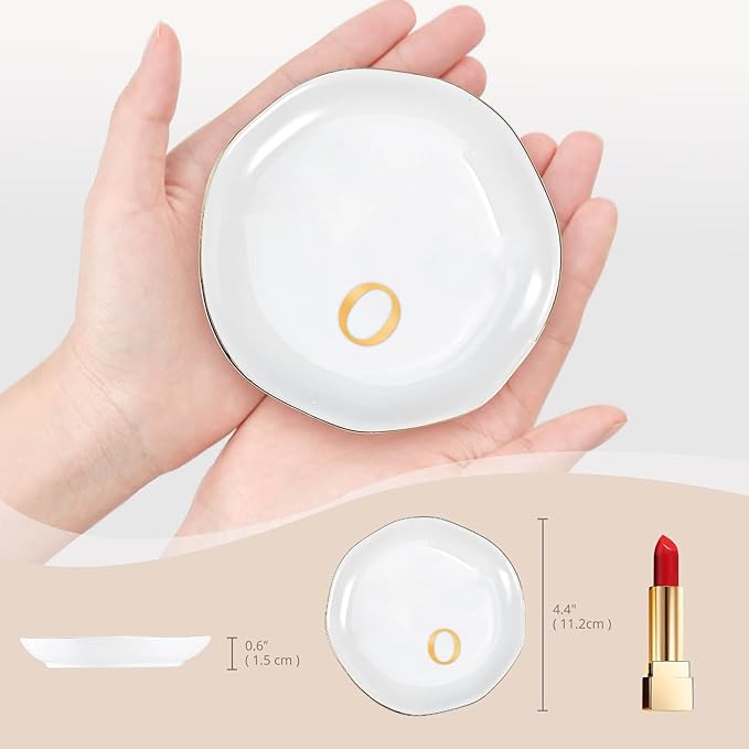 ProCase Ceramic Jewelry Tray, Initial Ring Dish Trinket Plate Engagement Gift, Small Personalized Monogram Ring Bowl for Wedding, White Decorative Jewelry Holder for Women Vanity -Letter O