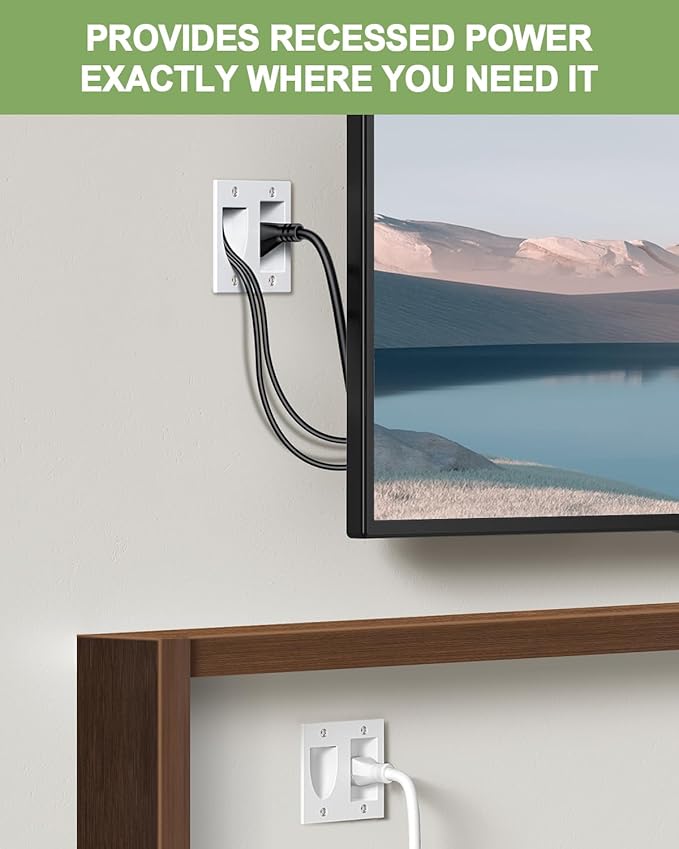 in Wall Cable Management Kit, Cord Hider for Wall Mounted TV with Triple Outlet, 6.5FT Power Cable and 6.2FT Extension Cable, 20A TV Wire Hider for Wall