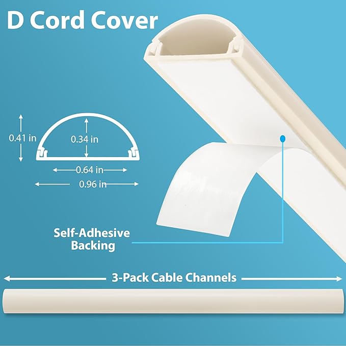 ZhiYo Wall Cord Hider for 1-2 Cords, Self-Adhesive TV Cord Cover, Beige D-Shaped Wire Hider for Wall-Mounted TV, Half-Round Wire Management Covers, Cable Raceway, 1in W x 0.4in H