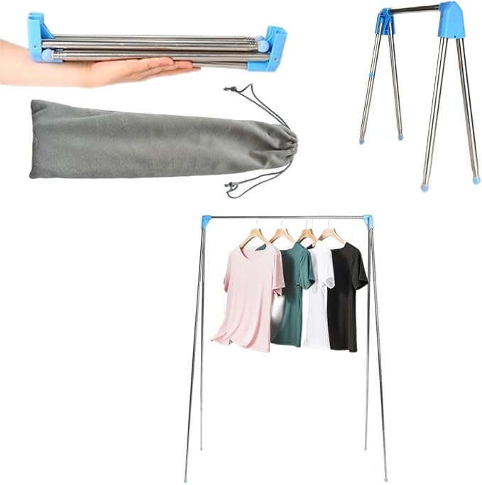 Lmaray Portable Travel Garment Rack, Stainless Steel Foldable Mini Drying Clothes Rack for Travel, Camping, Hotel Room, Laundry, Dance, Indoor, Outdoor (A-Regular Compact)