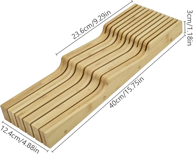 Knife Drawer Organizer, Bamboo In-Drawer Knife Block Organizer Kitchen Steak Knives Holder Organizer for Drawer, 11 Knives Slots (11 Knives Slots)