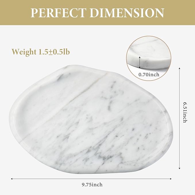 Koville Luxurious Natural Marble Vanity Tray for Home Decor, Cloud Shape Serving Stone Key Tray, 10" x 7" Marble Storage Trays for Bathroom, Stone Plate for Perfume, Candle and Jewelry（Bianco Carrara）