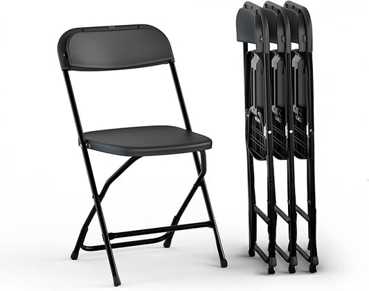 4 PACK White Foldable Plastic Chair | Folding & Stackable | 350 lbs Capacity Steel Frame Seats for Indoor Outdoor | Commercial Use Events Wedding Party Events Bulk Picnic Kitchen Dining
