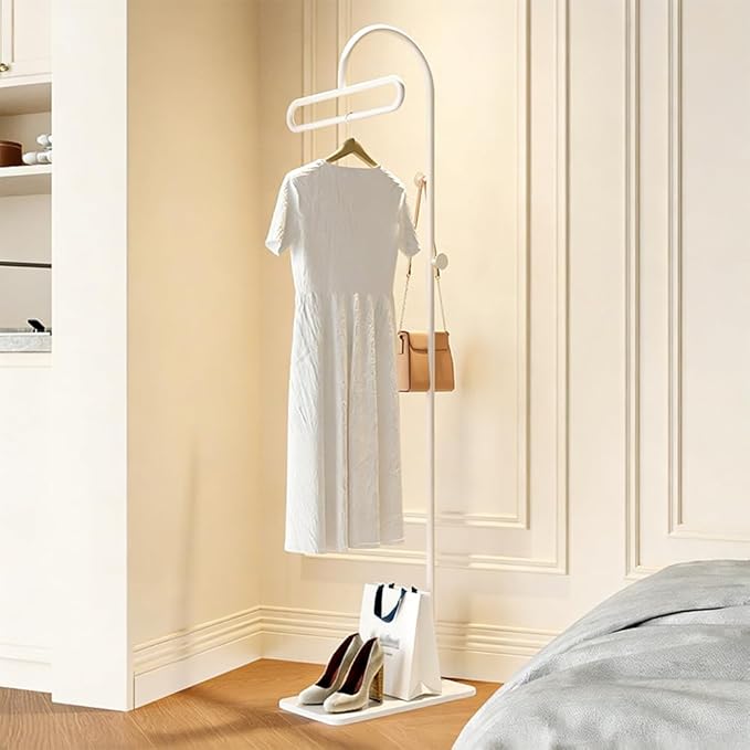 Coat Rack Freestanding Clothes Rack with Hooks & Marble Base, Heavy Duty Coat Hanger Stable Coat Stand for Entryway Bedroom, Hanging Garment Rack Hall Tree for Clothing Ties Hats Bags Purses (White)
