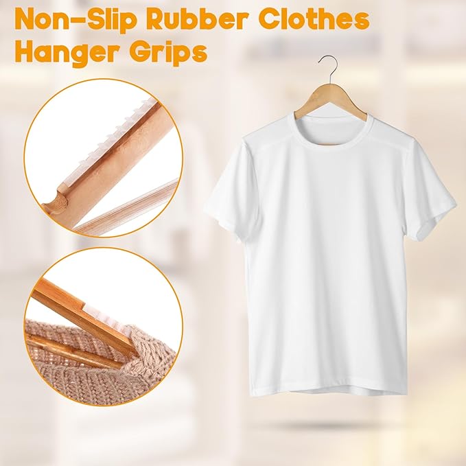 200 Pcs Non-Slip Rubber Hanger Grips – Clear Adhesive Clothes Hanger Strips for Wooden Hangers, Durable Anti-Slip Clothing Accessories for Home, Hotels, and Stores