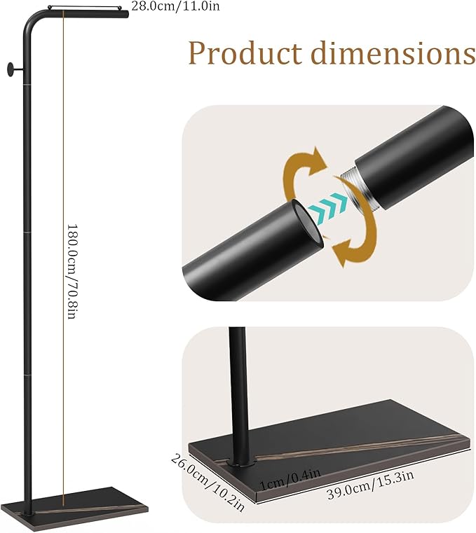 OUTBROS Coat Rack, Portable L-shaped Clothes Rack with Hook, Modern Hanger, Sturdy Freestanding Metal Clothing Rack, Used in Bedroom, Entrance and Living Room, 15.3x10.2x70.8 inch, Black