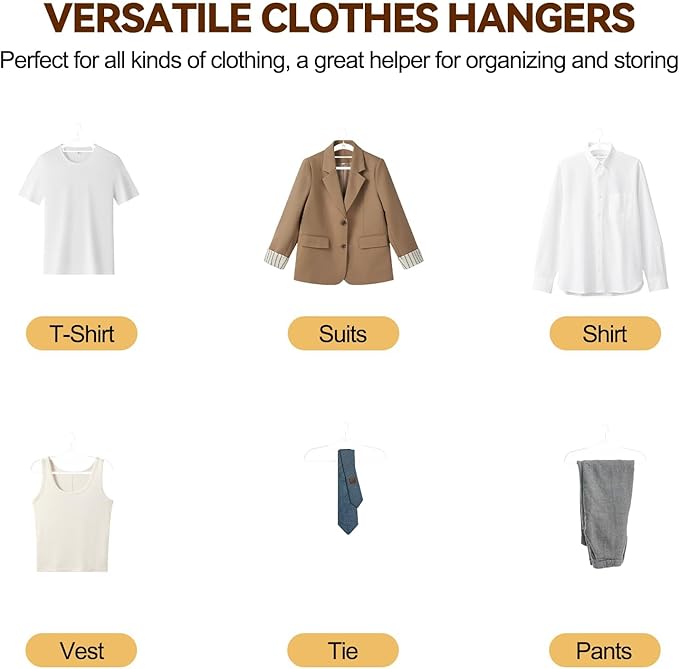 Plastic Hangers 50 Pack, Stackable Slim Space Saving Hangers with Non-Slip Pads, 360° Swivel Hook, Cascading Strip for Vertical Storage, Closet Organizer for Shirt, Suit, Skirt, Coat - White