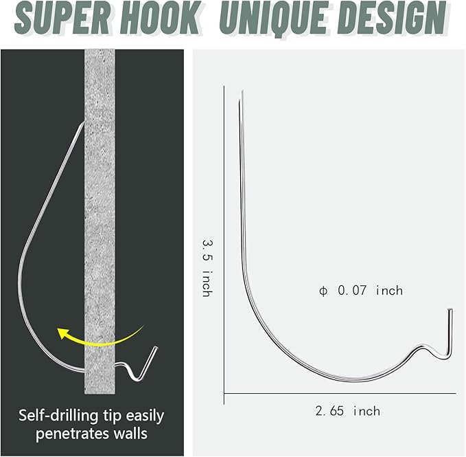 FURHUA 30pcs Super Hook Picture Hangers, Drywall Hooks for Hanging Pictures, Wall Hooks, Picture Hanging Kit，Hang Shelves, Mirrors, Art, Clock