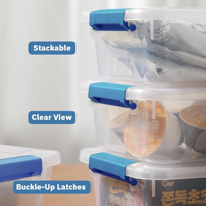 Plastic Storage Containers Clear Craft Storage Bins with Grey Handle,Organizer Box with Durable Lids Stackable Containers for Organizing Craft and Tools (8 Pack-4 Quart Blue)