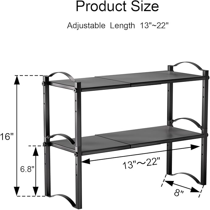 Thickened 2 Pack Expandable Cabinet Organizer Shelves, Stackable Countertop Shelf Organizers for Kitchen Pantry Cabinet Storage, Adjustable Counter Cupboard Organizer Shelf Rack Stand 22"L