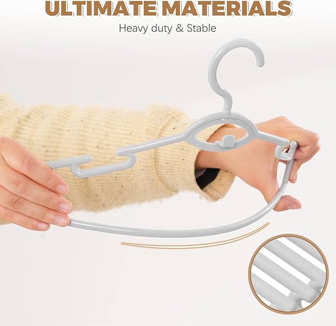 Heavy Duty Plastic Hangers 50 Pack, Stackable Space Saving, with 360° Swivel Hook, Non Slip Shoulder Grooves, for Suits, Shirts, Coats, Durable & Strong Closet Organizers, Grey