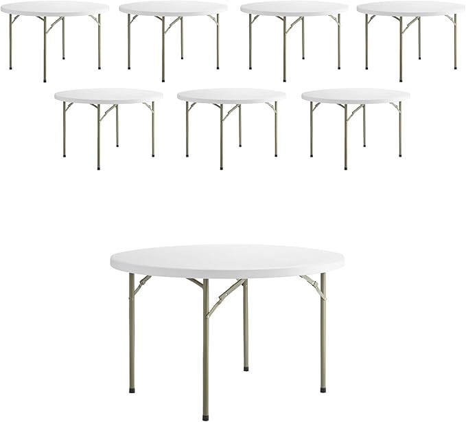PRO&Family Commercial Round Folding Table, White Top, Powder-Coated Steel Frame, High-Impact Polyethylene Construction, Perfect for Wedding, Party, Shool, Church. (8, 48")