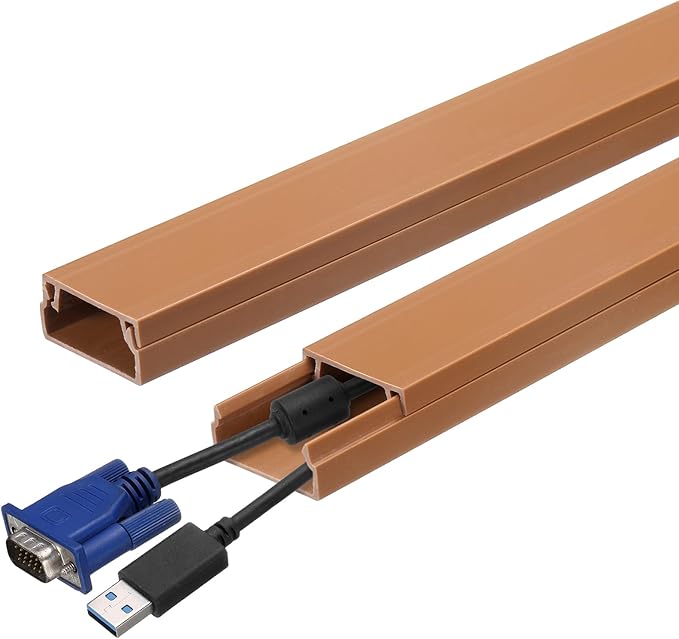 HARFINGTON 5pcs Cord Hider Wall 15inx0.8inx0.4in (LxWxH) PVC Cable Cover Self Adhesive Wire Hider Wall Mounted TV Cable Raceway for Cables Management (75in Total Length),Brown