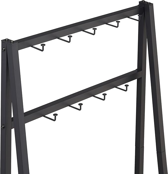 Amazon Basics 9 Hooks Coat Rack, Freestanding Entryway Shoe Bench with Metal 1-Tier Storage Shelf, Space Saving for Hallway and Bedroom, 13" D x 27.6" W x 69" H, Black