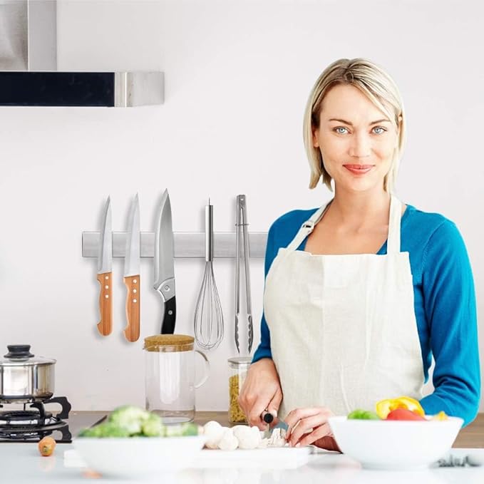 Ninonly 12 Inch Magnetic Knife Strip, Premium Stainless Steel Wall Mounted Kitchen Knives Bar,Space-Saving Powerful No Drilling Magnetic Knife Rack for Home Kitchen Utensil Holder & Tool Holder