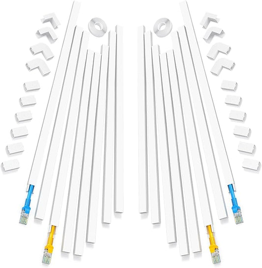 250in Cord Hider, One-Line Cable Hider, Yecaye Small Cord Covers for Wires on Wall System, Cable Raceway Kit for Max 2 Cords, Wire Hiders for Tv on Wall, Wire Hider, 16XL15.7in W0.59in H0.4in, White