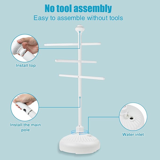 Pool Towel Rack Outdoor, 59" Aluminum Towel Holder with Wide Stable Base,3 Adjustable Bars, Pool Furniture,Rustproof Towel Drying Rack for Pool, Patio, Hot Tub,& Spa – White
