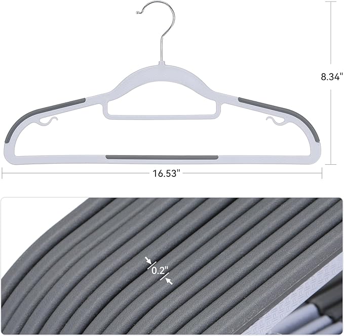 NCXTKJ Heavy Duty Hangers 30 Pack, Plastic Clothes Hangers Non-Slip, 0.2'' Slim, 360° Swivel Hook, 16.5 Inches Wide, Thin Space Saving Hangers for Suit, Shirt & Pants, Light and Dark Gray