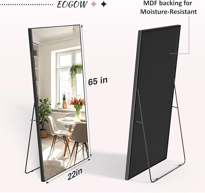 EOGOW 65" x 22" Full Body Mirror,Tempered Glass Shatterproof Full Length Mirror with Stand, Hanging, Wall Mounted Leaning for Bedroom Living Room Entryway